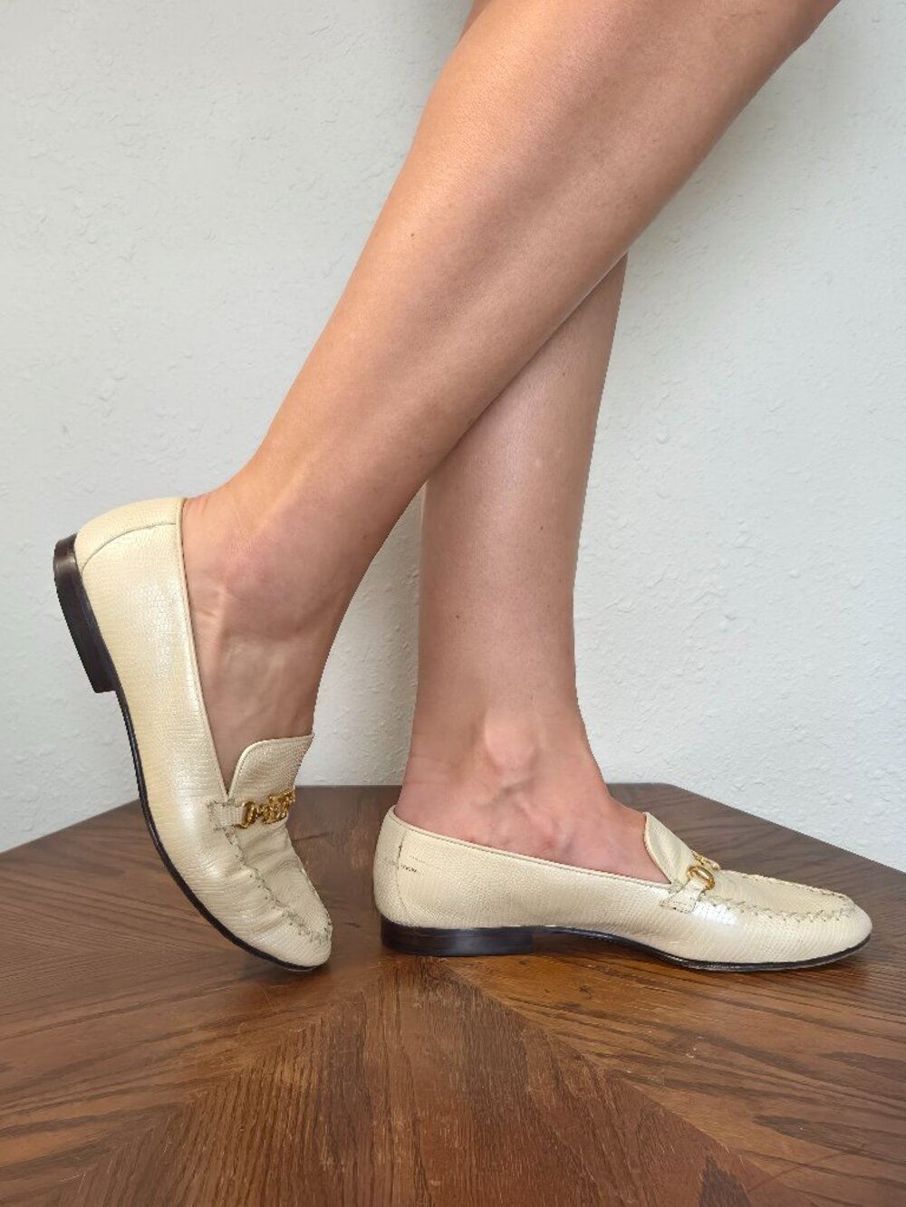 Escada Ivory Leather Gold Logo Loafers Made in Italy 6.5B